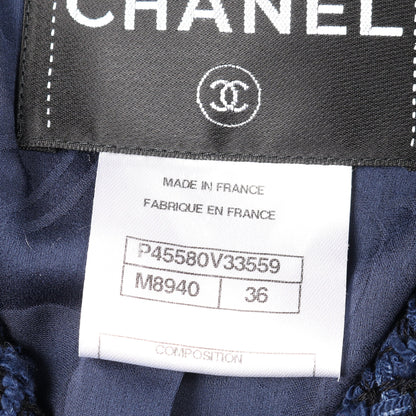 ココマークボタン ツイード ノーカラージャケット コットン ネイビー シャネル アウター CHANEL