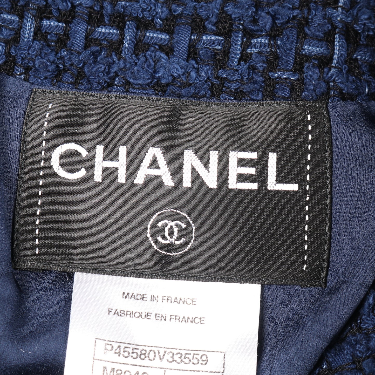 ココマークボタン ツイード ノーカラージャケット コットン ネイビー シャネル アウター CHANEL