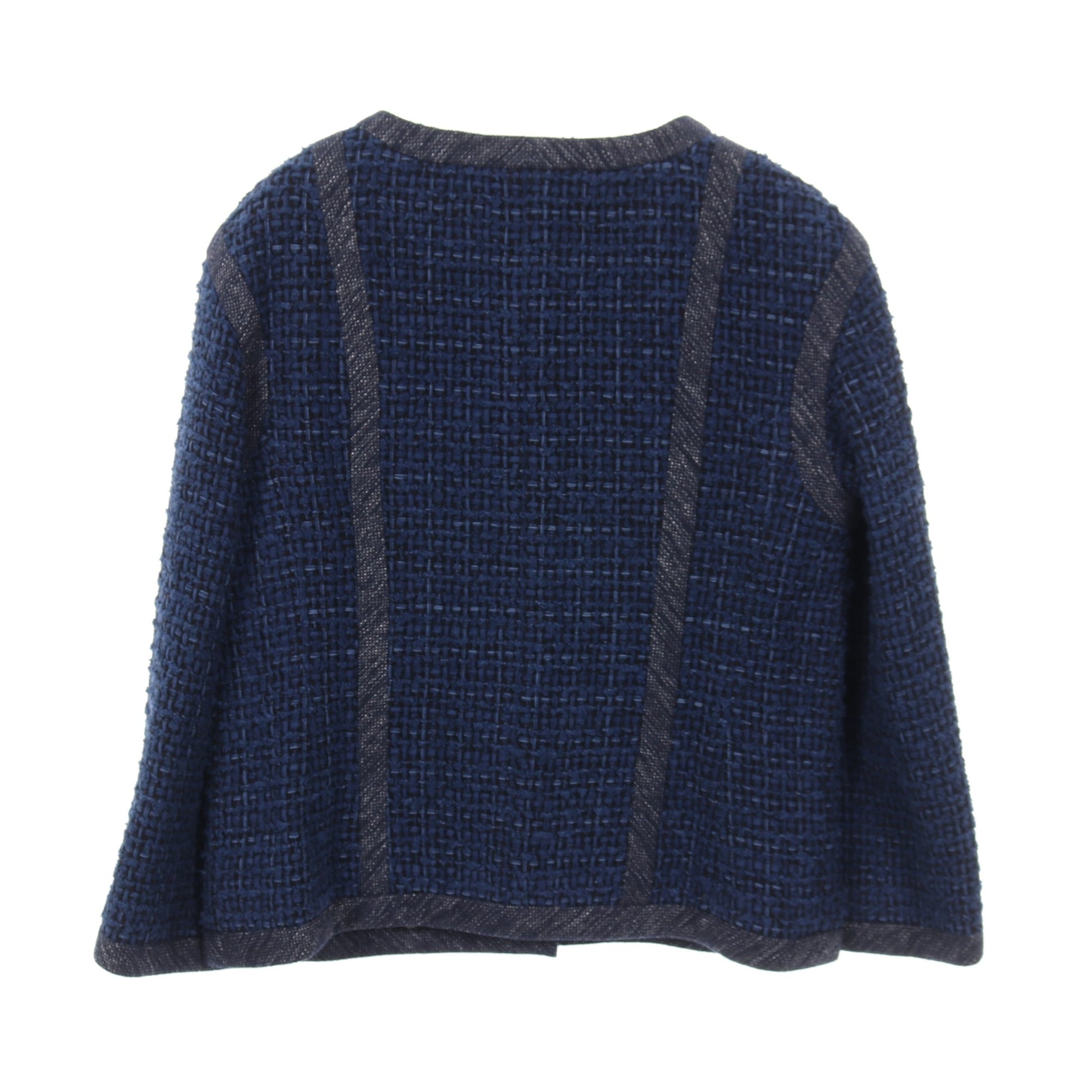 ココマークボタン ツイード ノーカラージャケット コットン ネイビー シャネル アウター CHANEL