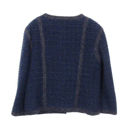 ココマークボタン ツイード ノーカラージャケット コットン ネイビー シャネル アウター CHANEL