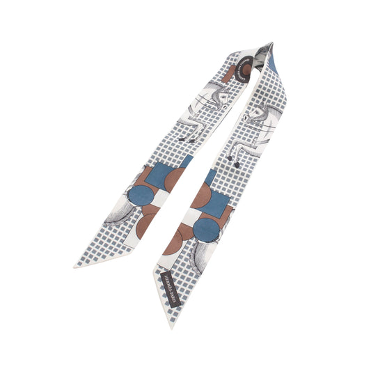 ツイリー CAVALIER EN FORMES リボン スカーフ シルク ホワイト ブルーグレー マルチカラー エルメス 財布・小物 HERMES