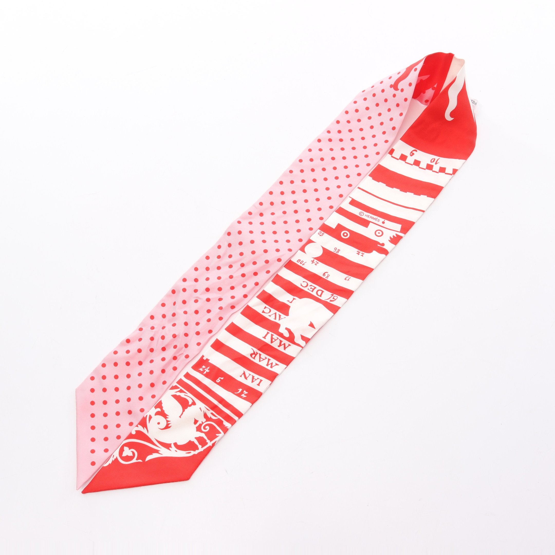 【極美品】エルメス ASTROLOGIE DOT ツイリー リボンスカーフ ツイリー ASTROLOGIE A POIS リボン スカーフ シルク レッド ホワイト