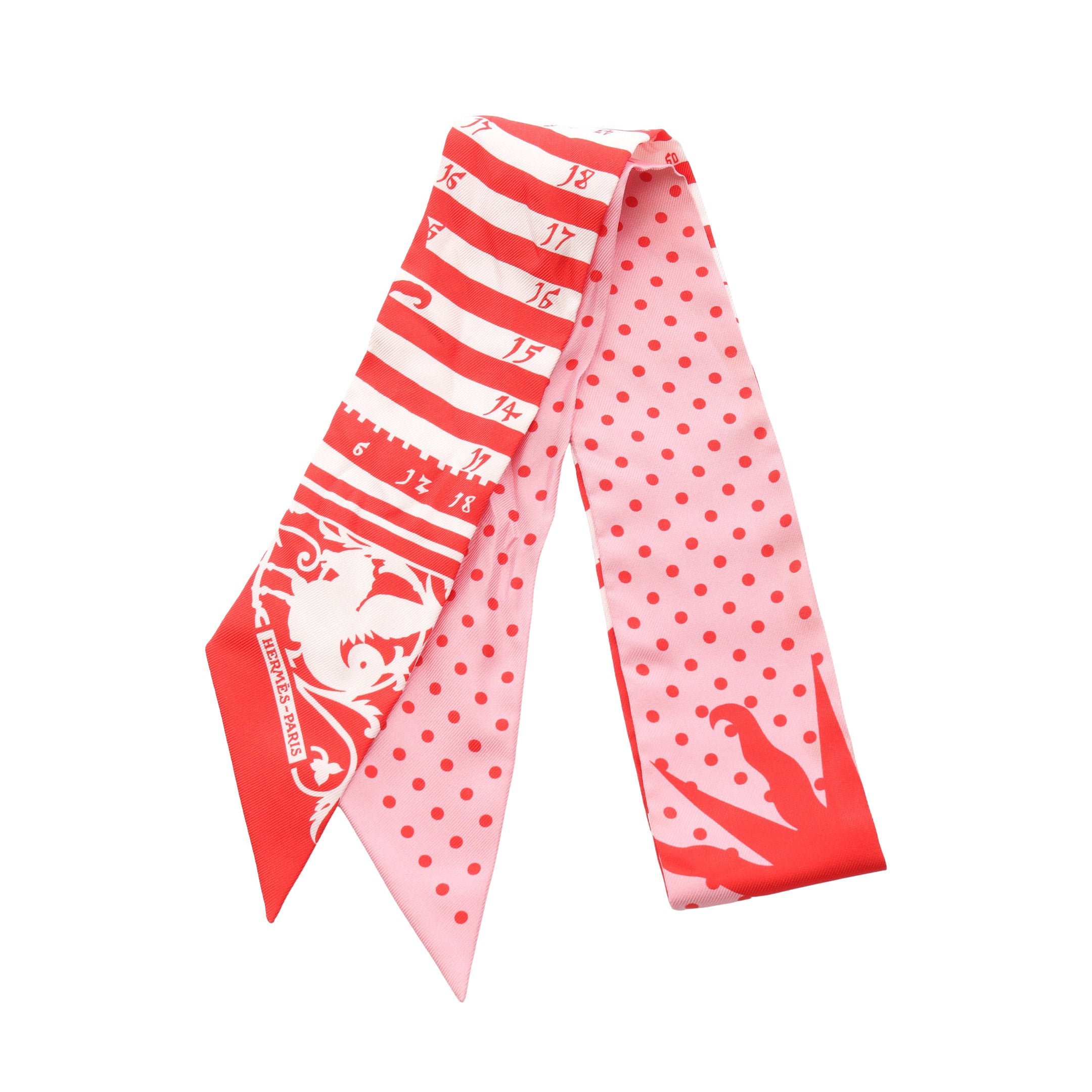 ツイリー ASTROLOGIE A POIS リボン スカーフ シルク レッド ホワイト