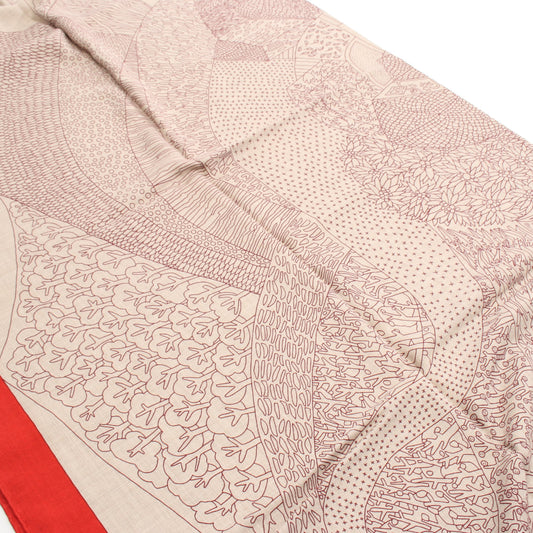 カレジェアン カレ140 A Travers Champs スカーフ ショール カシミヤ シルク レッド グレーベージュ エルメス 財布・小物 HERMES