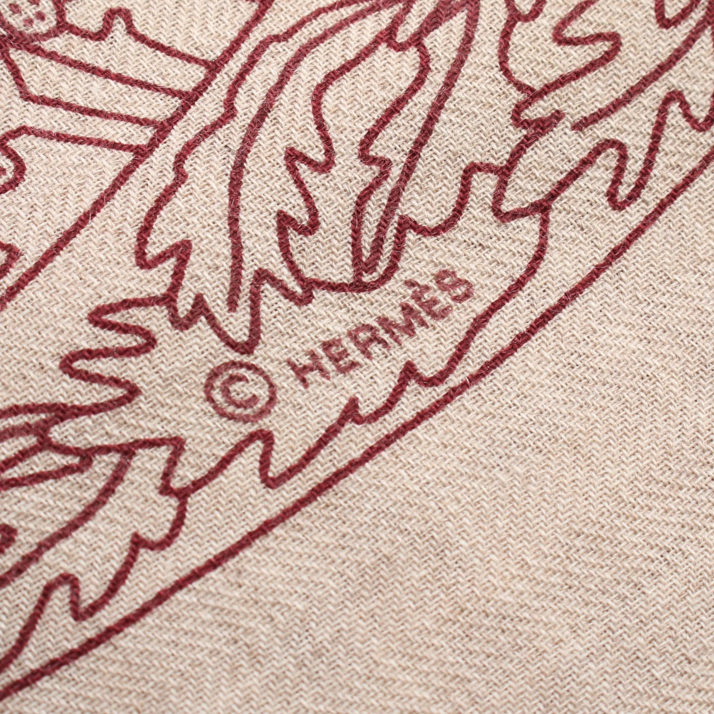 カレジェアン カレ140 A Travers Champs スカーフ ショール カシミヤ シルク レッド グレーベージュ エルメス 財布・小物 HERMES