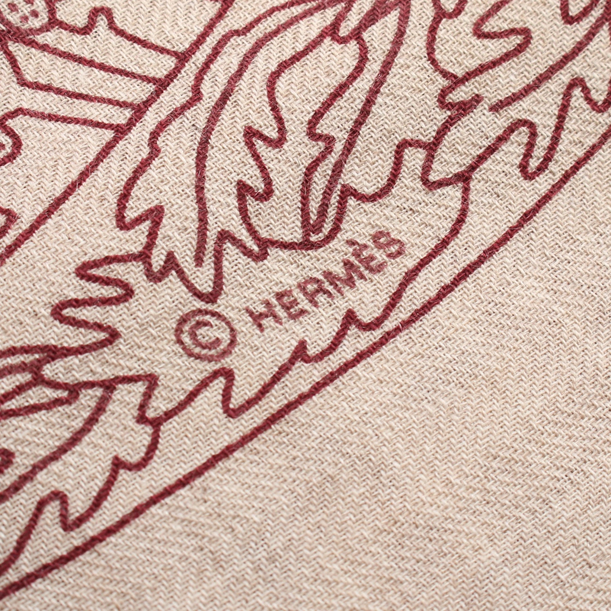 カレジェアン カレ140 A Travers Champs スカーフ ショール カシミヤ シルク レッド グレーベージュ エルメス 財布・小物 HERMES