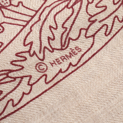 カレジェアン カレ140 A Travers Champs スカーフ ショール カシミヤ シルク レッド グレーベージュ エルメス 財布・小物 HERMES
