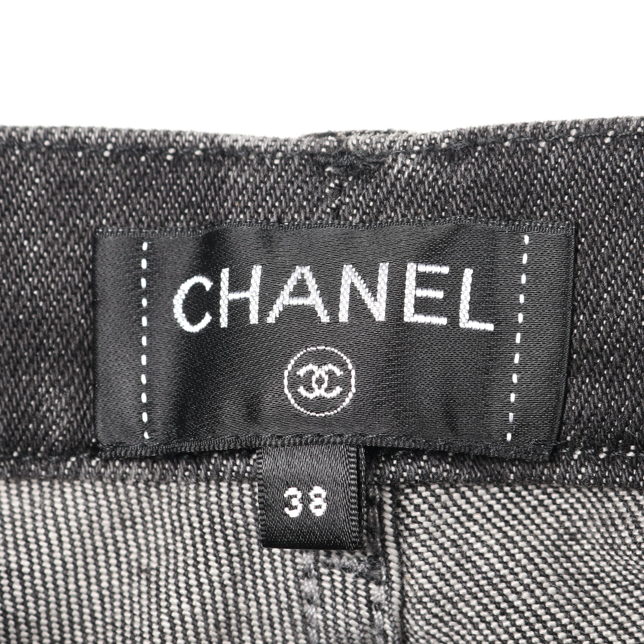 アイコン デニムパンツ エンボスロゴ コットン ダークグレー シャネル