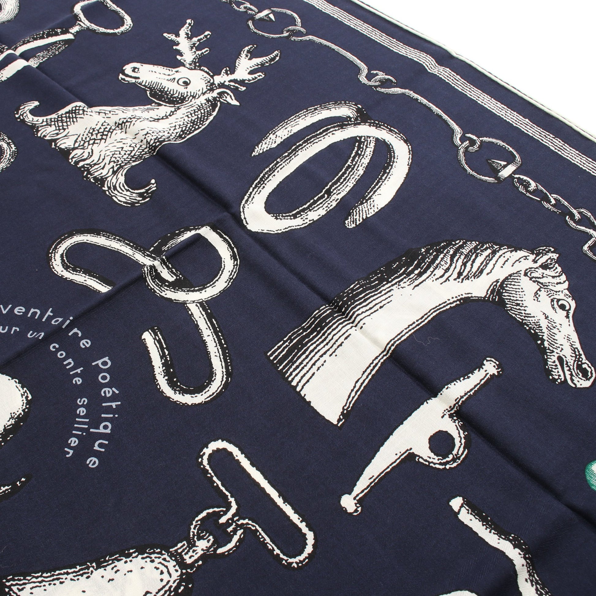 カレジェアン カレ140 Inventaire Poetique pour un Conte Sellier スカーフ ショール カシミヤ シルク ネイビー オフホワイト ブラック エルメス 財布・小物 HERMES