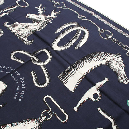 カレジェアン カレ140 Inventaire Poetique pour un Conte Sellier スカーフ ショール カシミヤ シルク ネイビー オフホワイト ブラック エルメス 財布・小物 HERMES