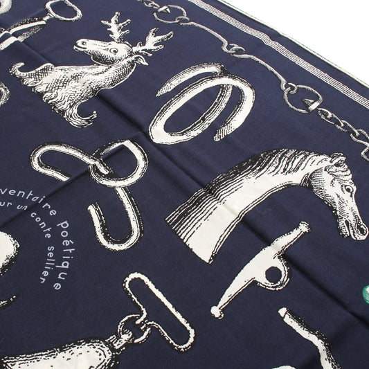 カレジェアン カレ140 Inventaire Poetique pour un Conte Sellier スカーフ ショール カシミヤ シルク ネイビー オフホワイト ブラック エルメス 財布・小物 HERMES