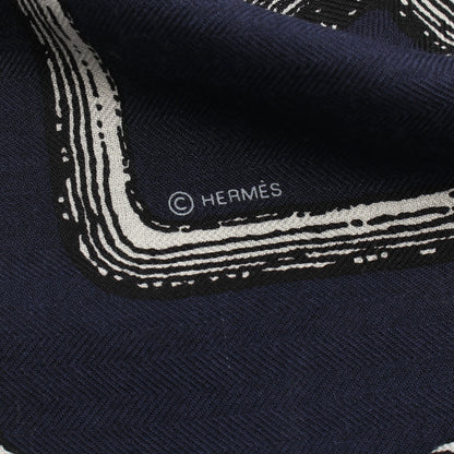 カレジェアン カレ140 Inventaire Poetique pour un Conte Sellier スカーフ ショール カシミヤ シルク ネイビー オフホワイト ブラック エルメス 財布・小物 HERMES