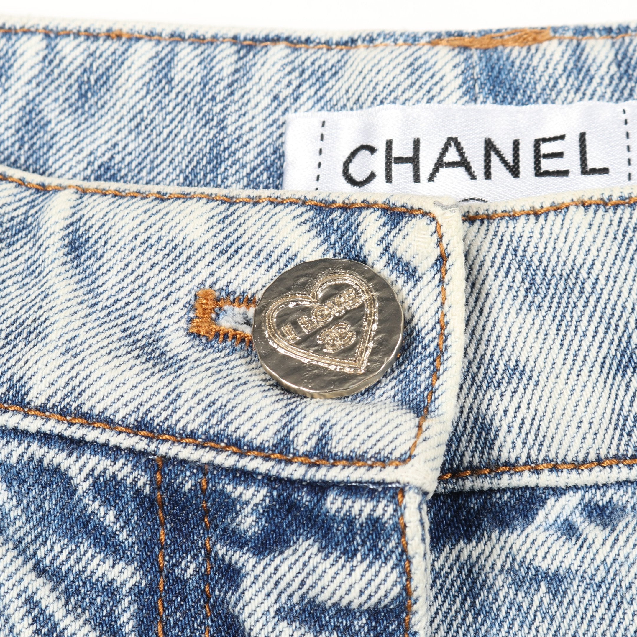 ココマークボタン デニムパンツ コットン ライトブルー シャネル – RECLO