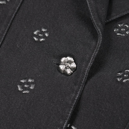 カメリア ココマーク デニム テーラードジャケット エンボス コットン ブラック シャネル アウター CHANEL