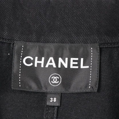 カメリア ココマーク デニム テーラードジャケット エンボス コットン ブラック シャネル アウター CHANEL
