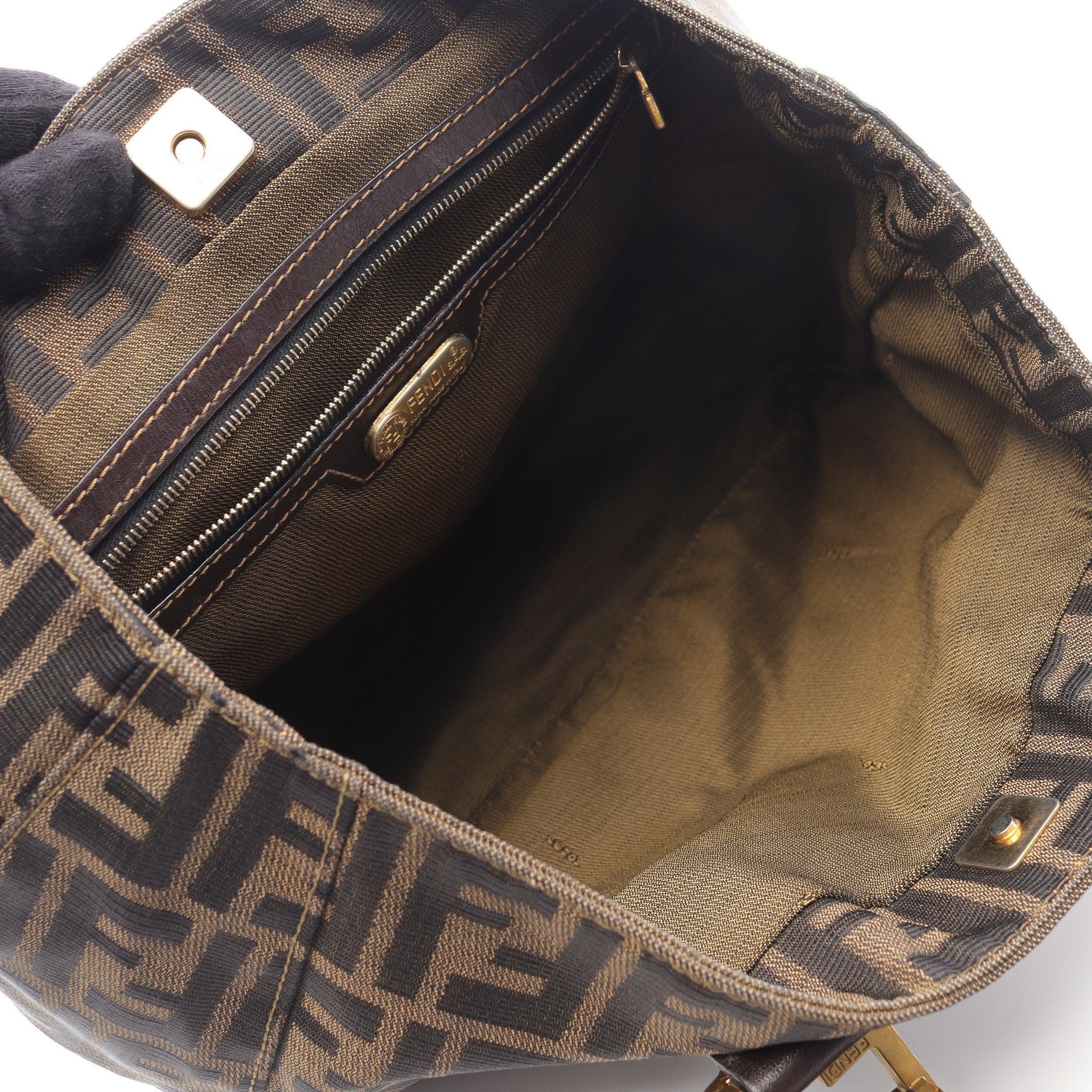 ズッカ ハンドバッグ キャンバス レザー ダークブラウン フェンディ