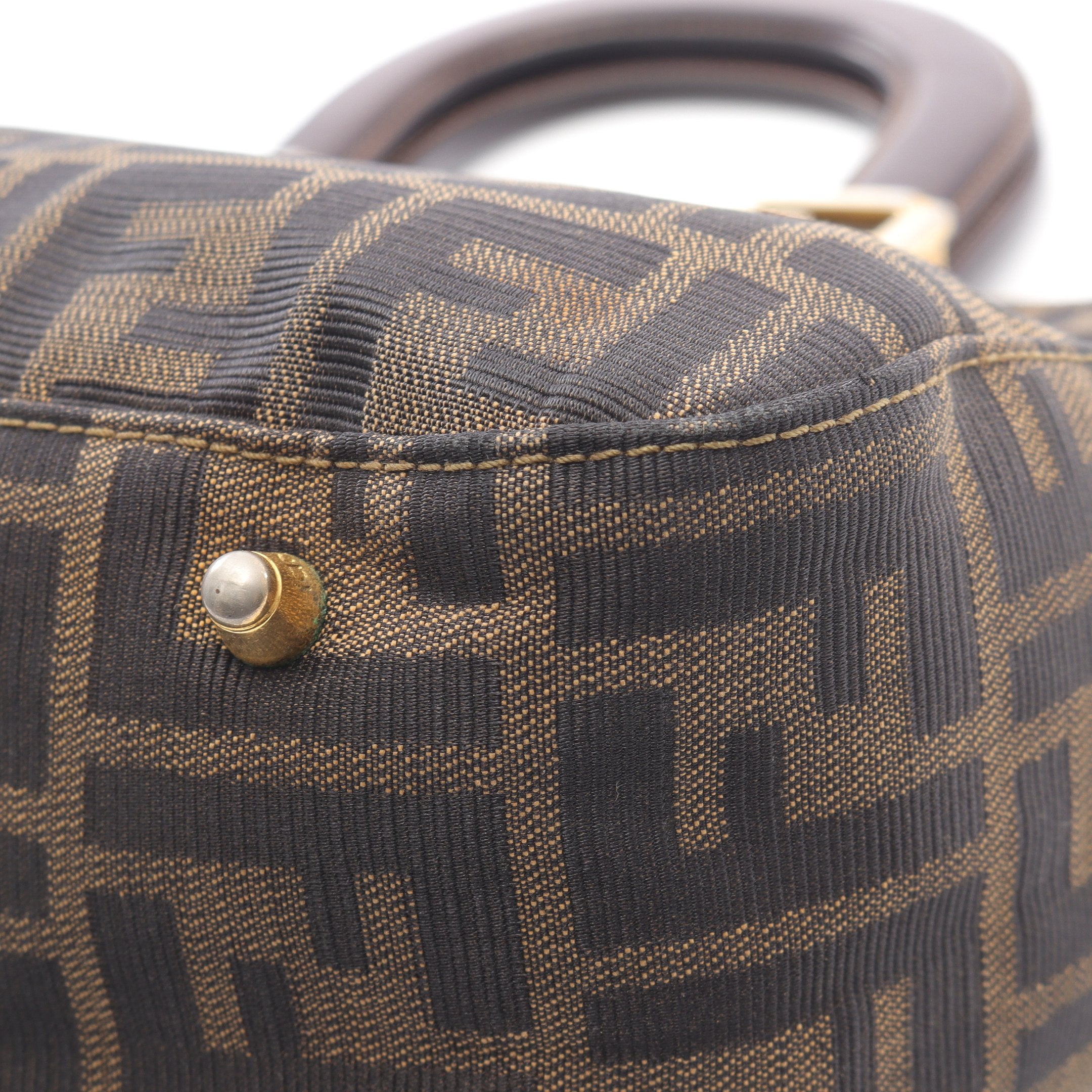 ズッカ ハンドバッグ キャンバス レザー ダークブラウン フェンディ