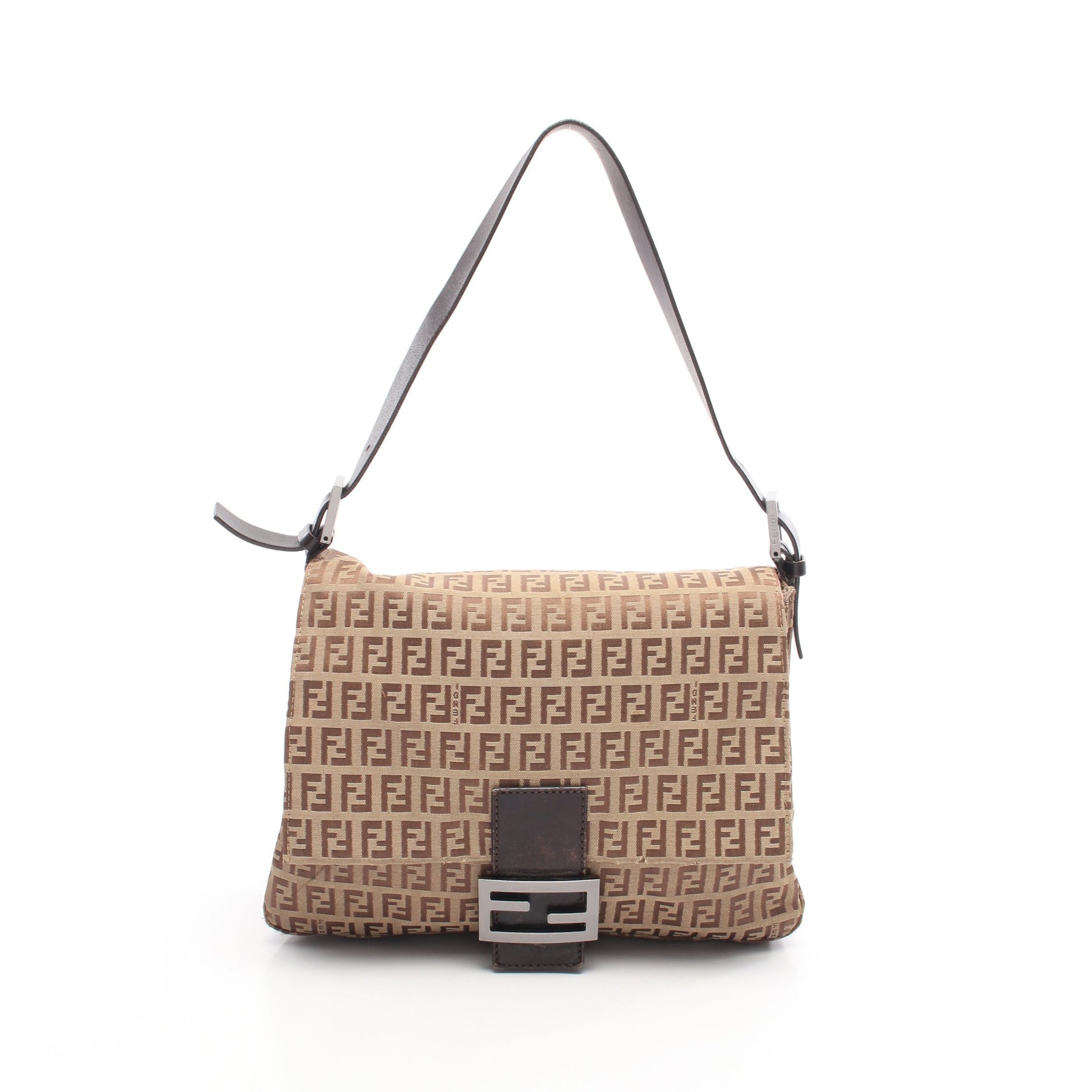 マンマバケット ズッキーノ ワンショルダーバッグ キャンバス レザー ベージュ ダークブラウン フェンディ バッグ FENDI
