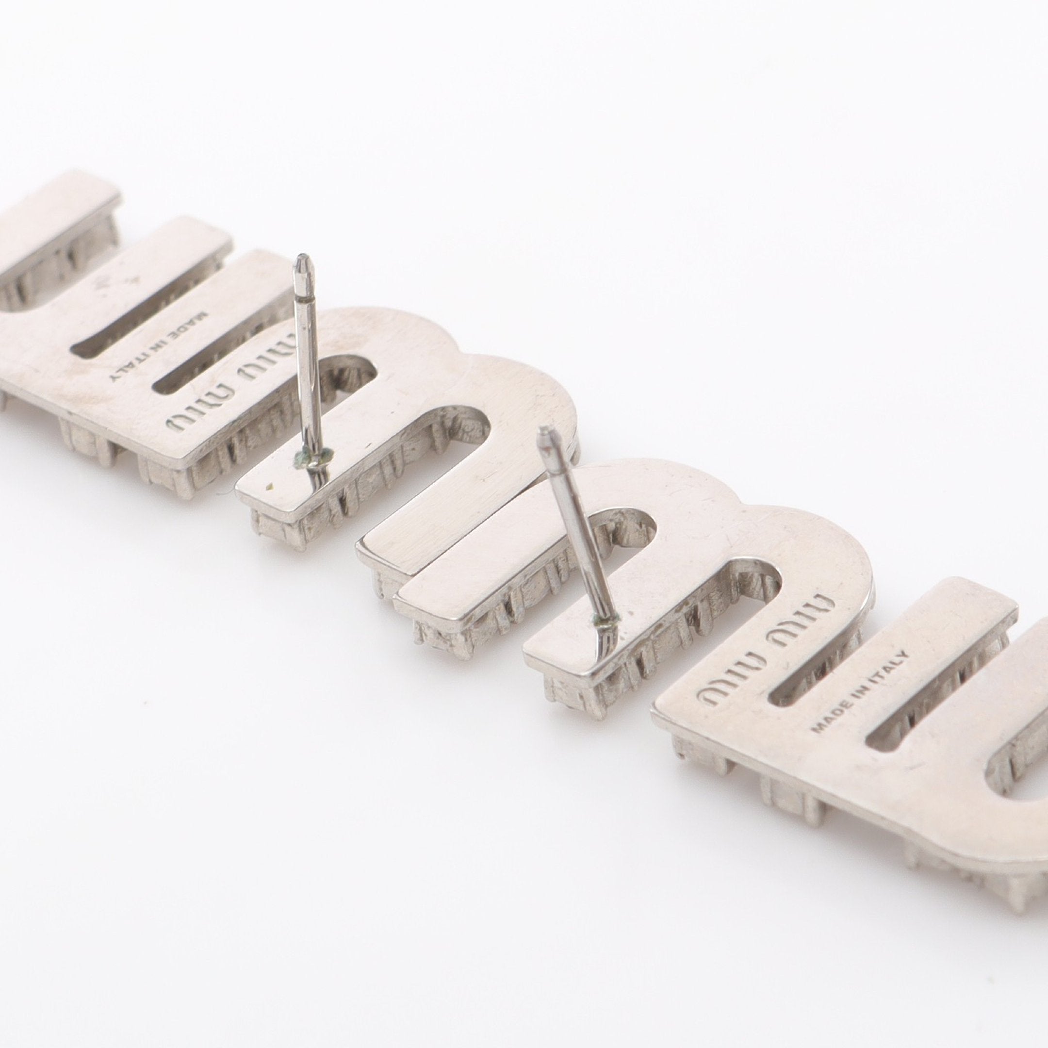 ロゴ ピアス ラインストーン シルバー クリア ミュウミュウ – RECLO