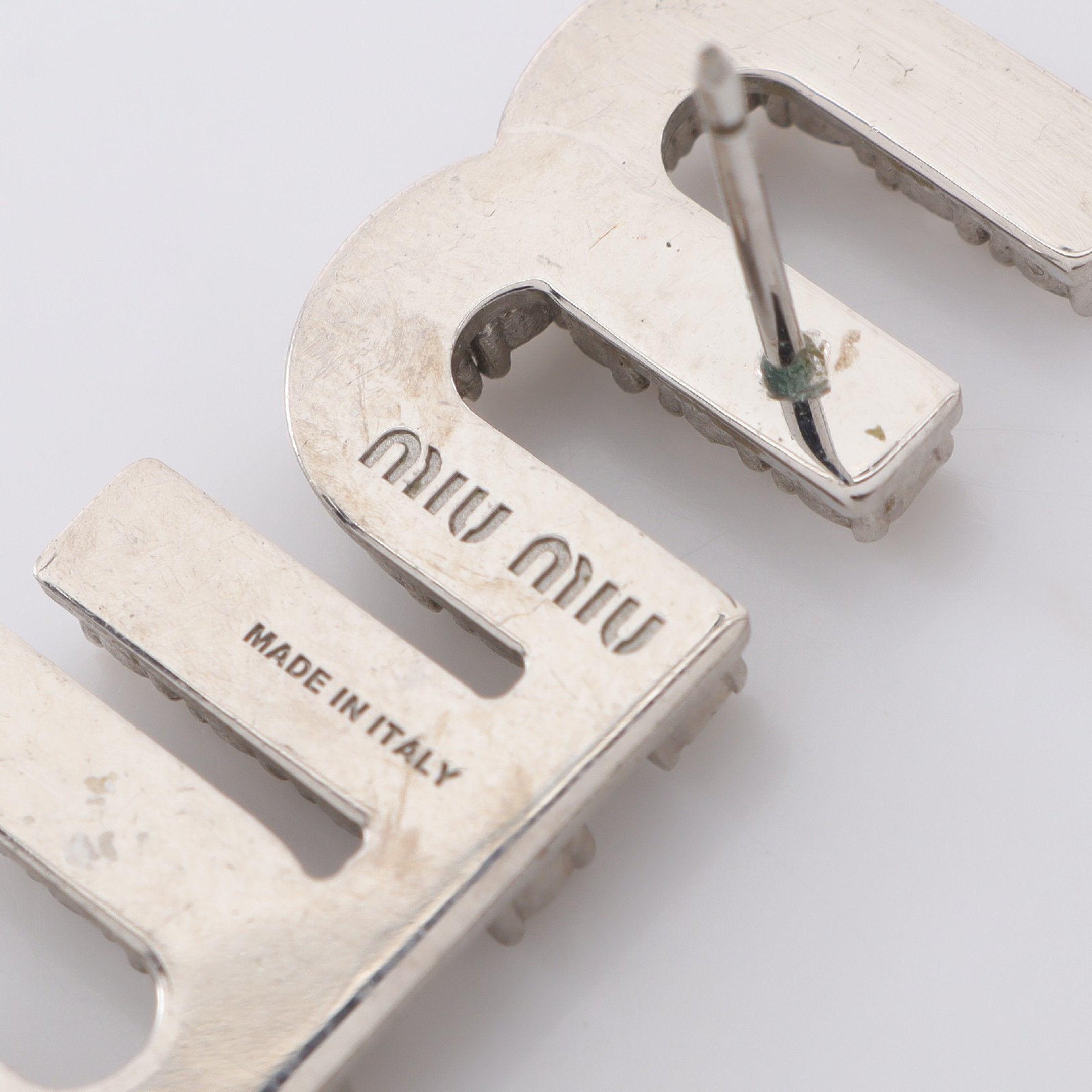 ロゴ ピアス ラインストーン シルバー クリア ミュウミュウ – RECLO