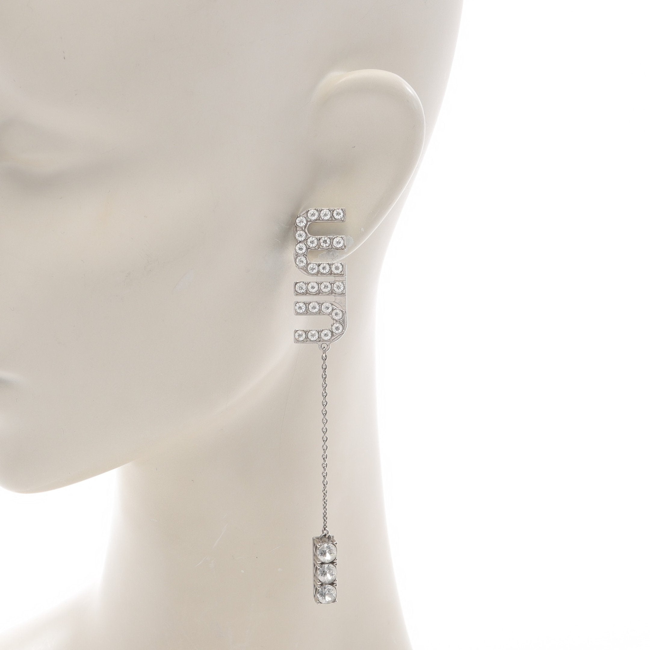 ロゴ ピアス ラインストーン シルバー クリア ミュウミュウ – RECLO