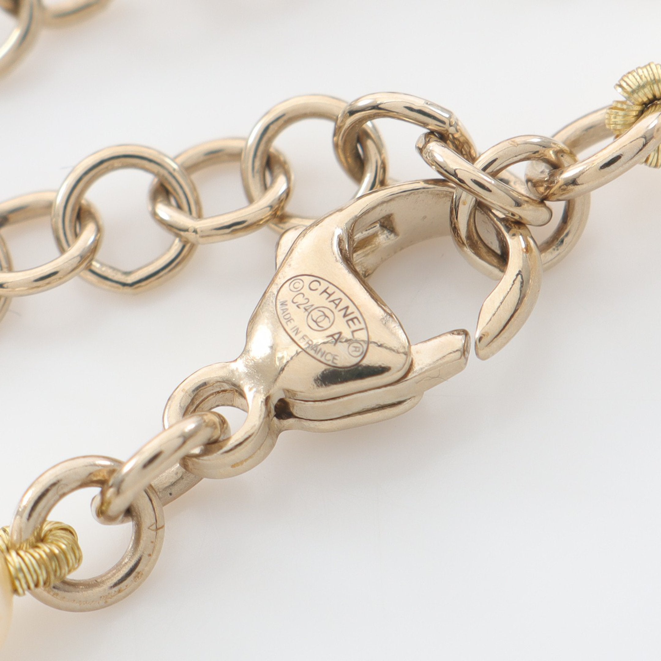 ココマーク ハート ネックレス フェイクパール GP ラインストーン オフ