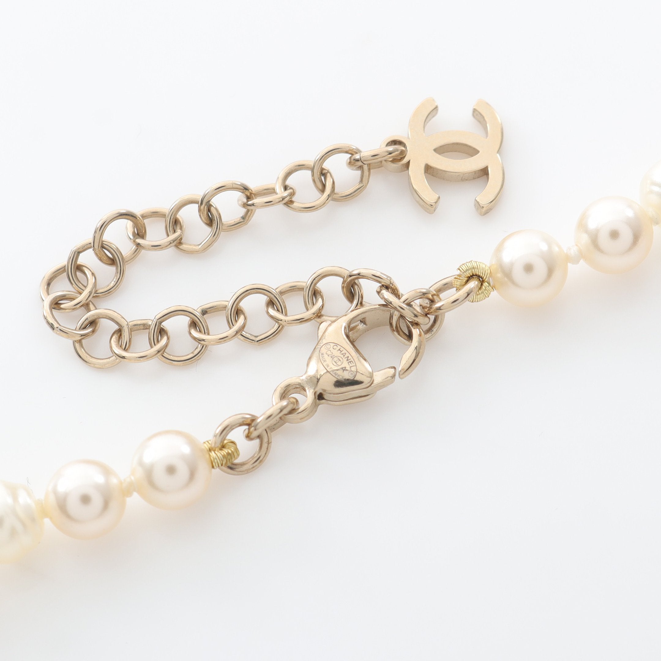 ココマーク ハート ネックレス フェイクパール GP ラインストーン オフ