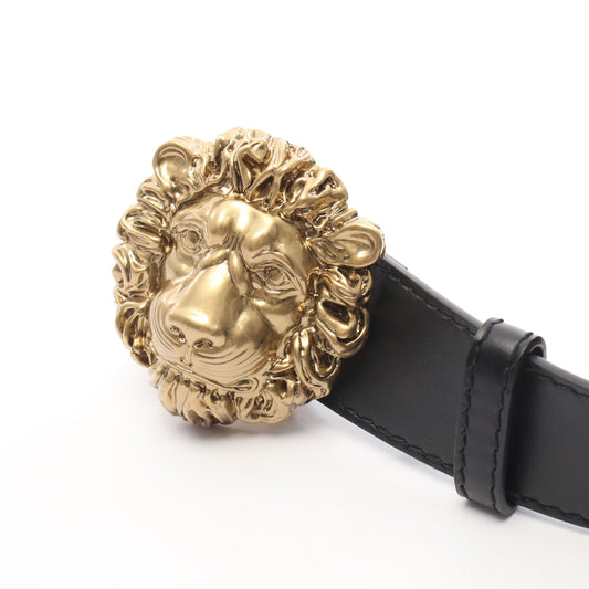 ライオンヘッド ベルト レザー ブラック ゴールド金具 グッチ 財布・小物 GUCCI