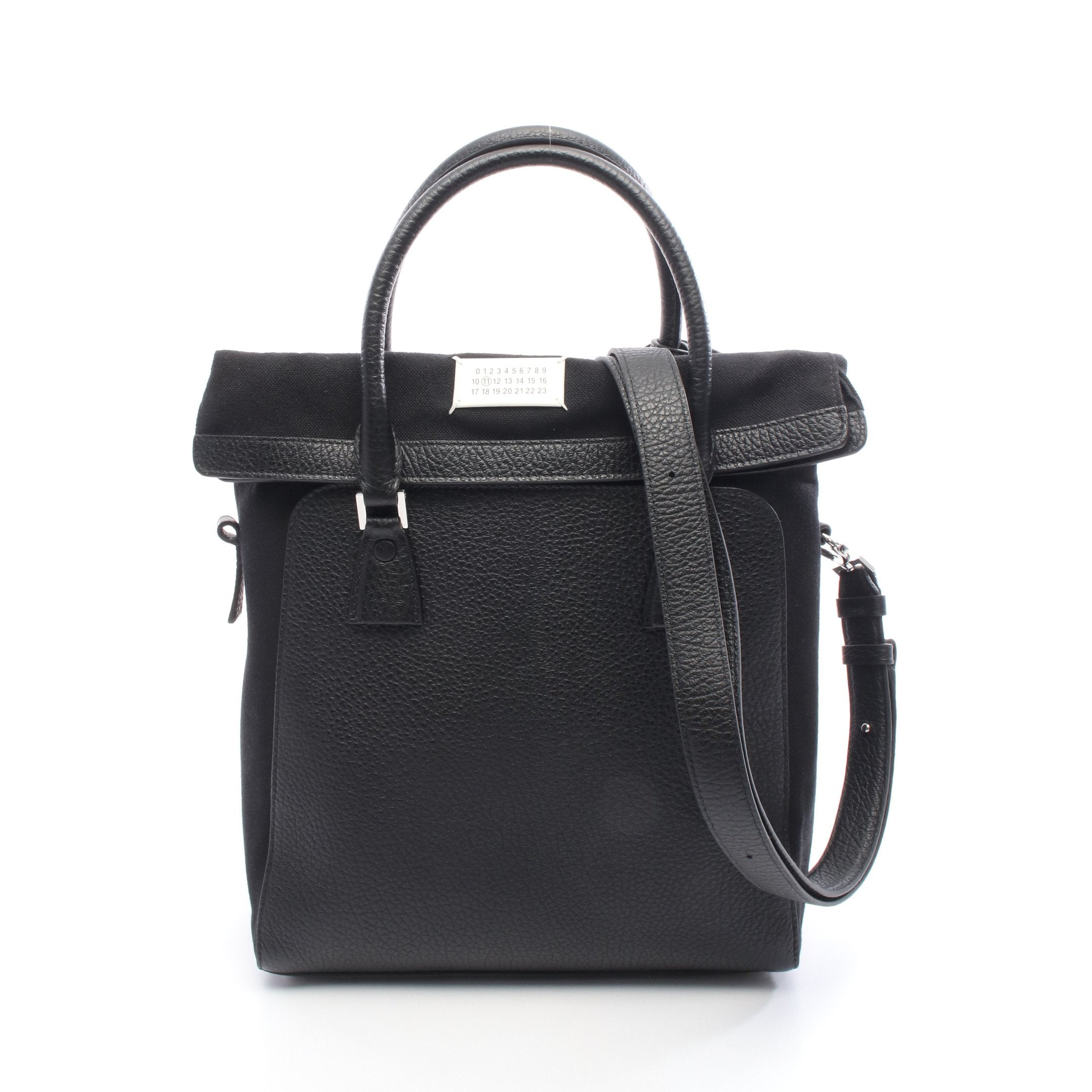 5AC ハンドバッグ トートバッグ キャンバス レザー ブラック 2WAY