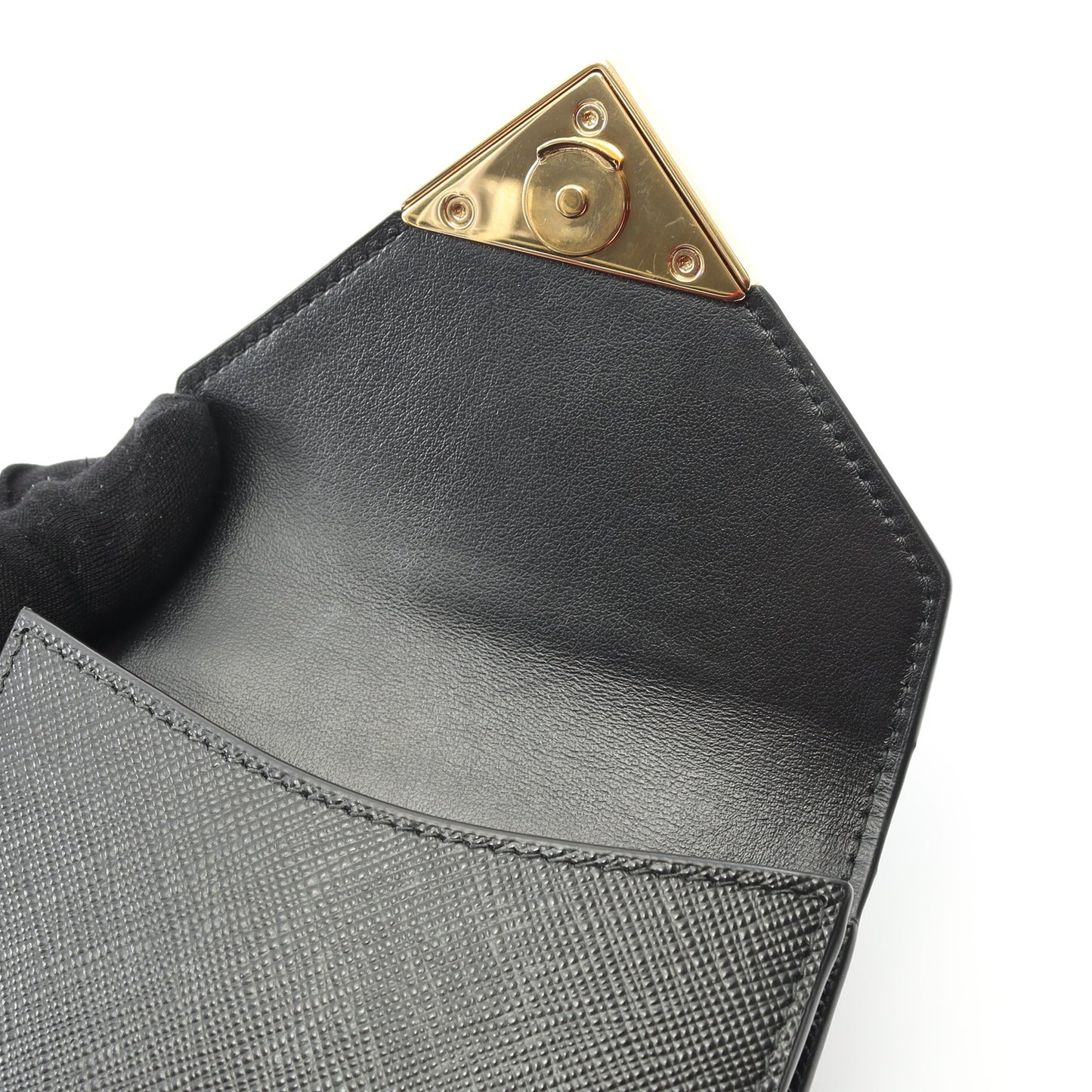 トライアングルロゴ フォンホルダー ハンドバッグ サフィアーノレザー ブラック 2WAY プラダ バッグ PRADA