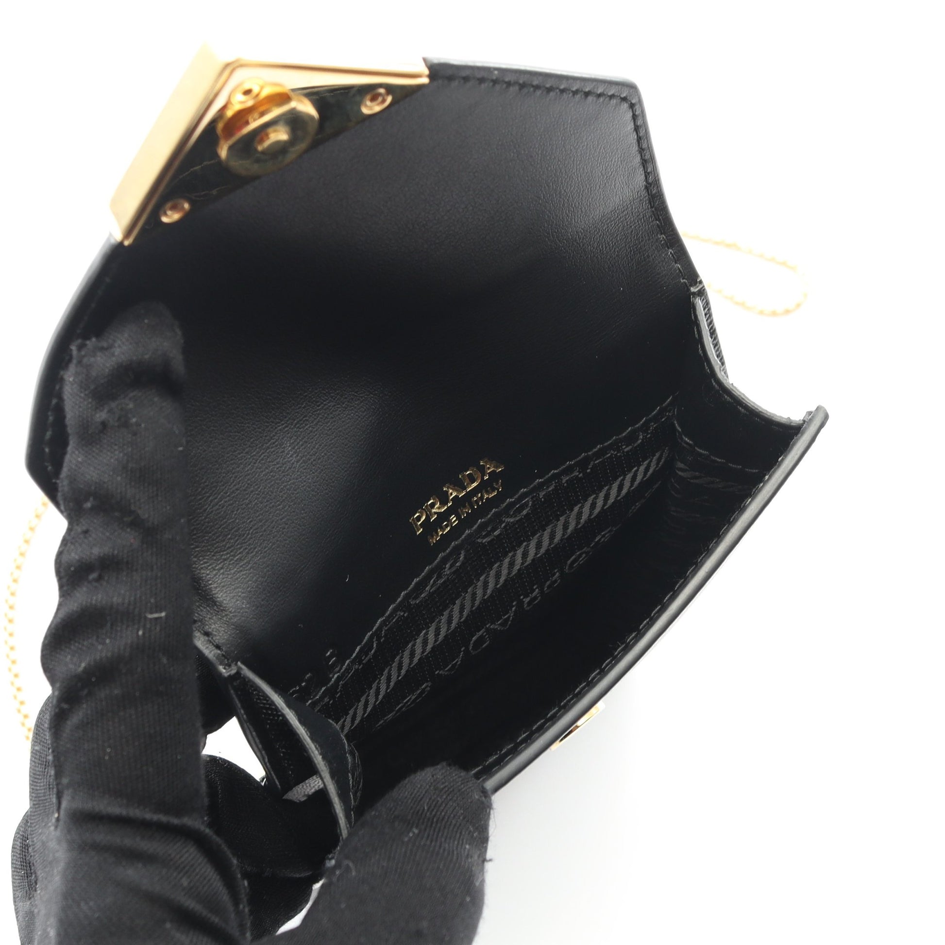 トライアングルロゴ フォンホルダー ハンドバッグ サフィアーノレザー ブラック 2WAY プラダ バッグ PRADA