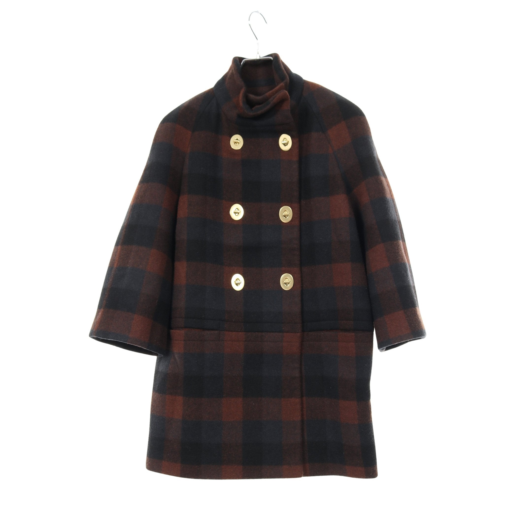 コート チェック柄 ウール ブラウン ネイビー コーチ – RECLO