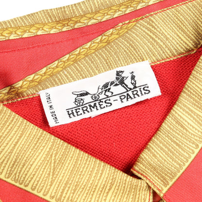 ニット シャツ スカーフ チェーン シルク コットン ウール レッド ゴールド 切替 エルメス トップス HERMES