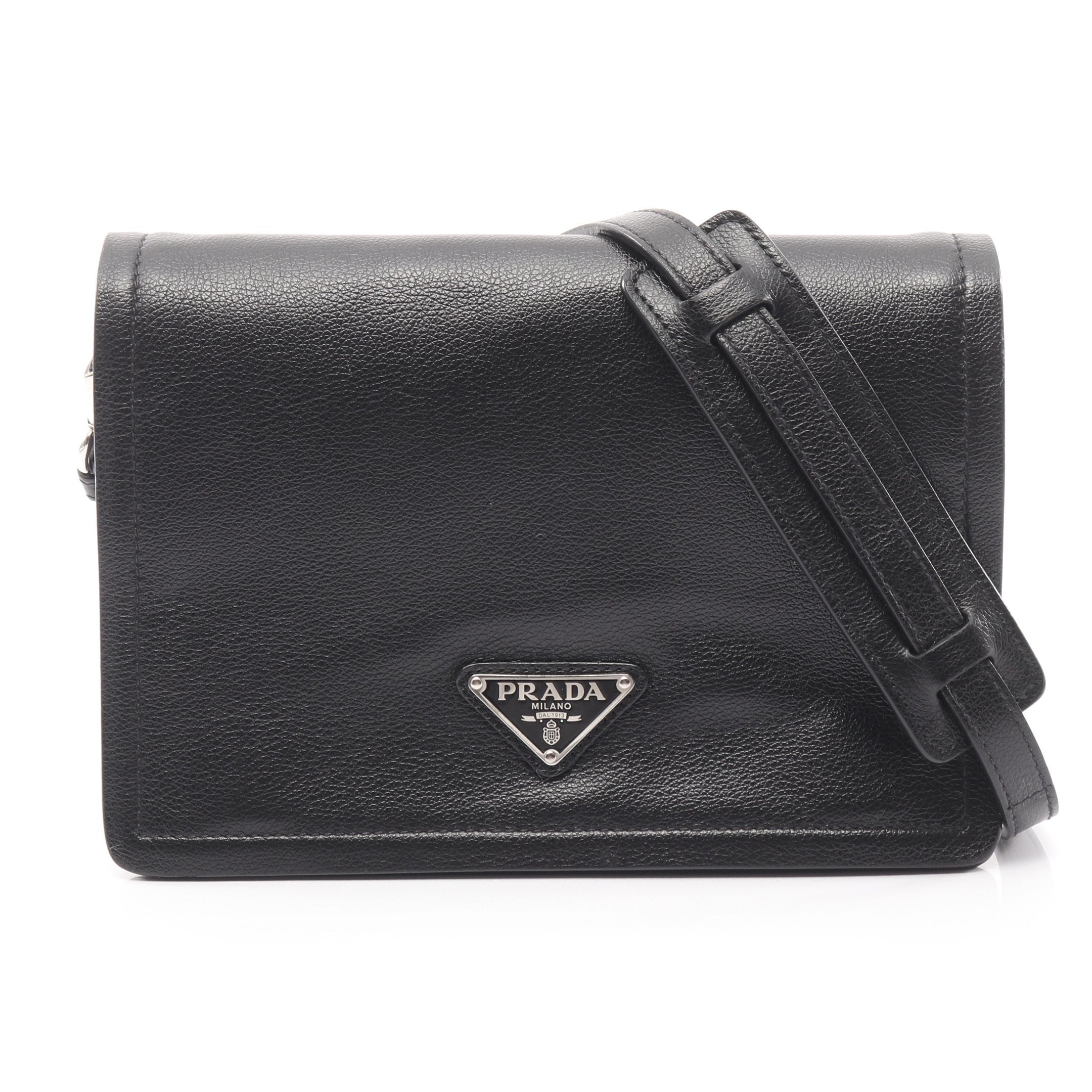 PRADA プラダ ショルダーバッグ GLACE'CALF Prada Glace Calf Leather Satchel Bag in Black Nero | eBay