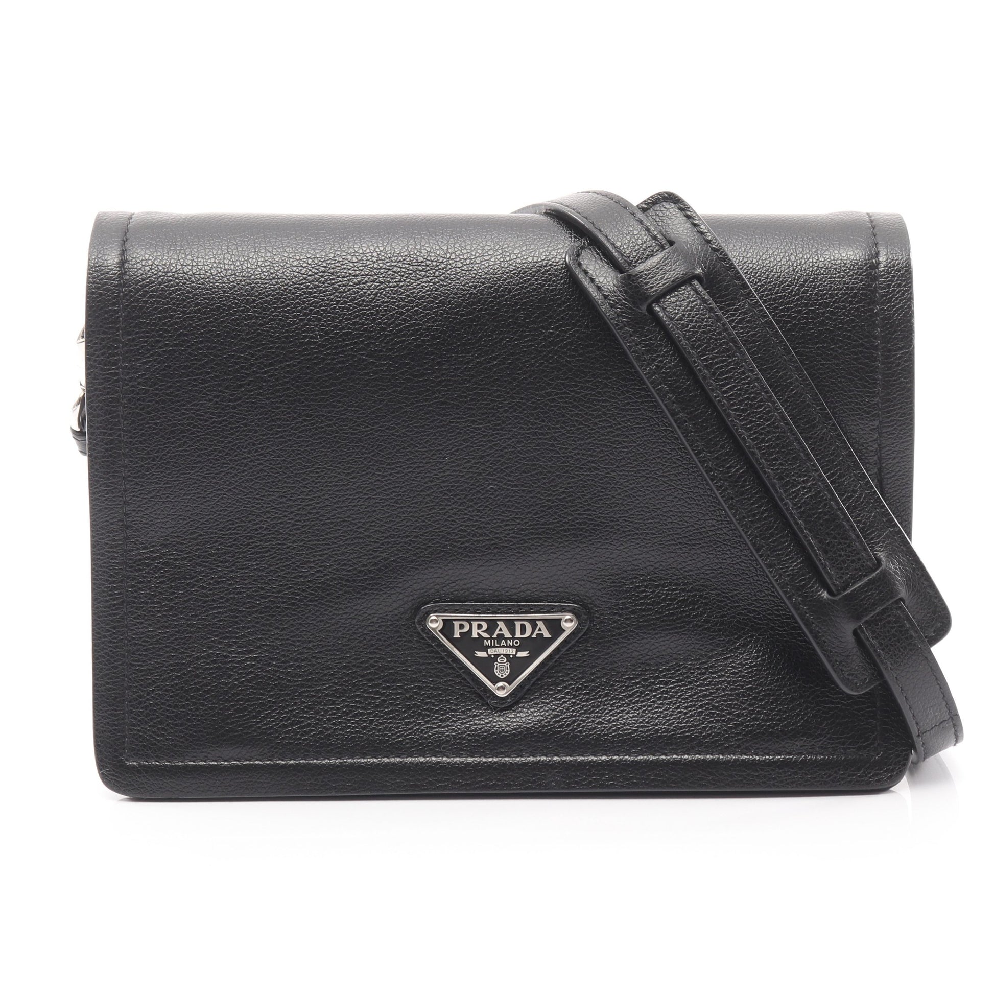 GLACE'CALF ショルダーバッグ レザー ブラック プラダ バッグ PRADA