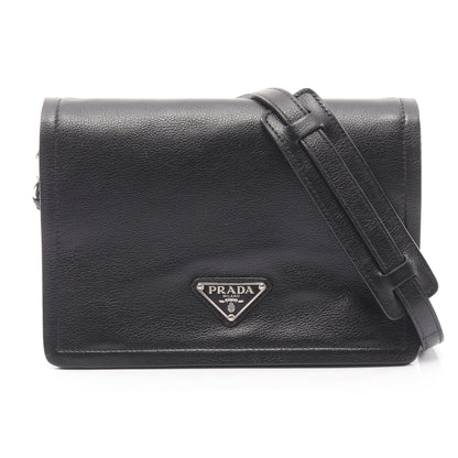 GLACE'CALF ショルダーバッグ レザー ブラック プラダ バッグ PRADA