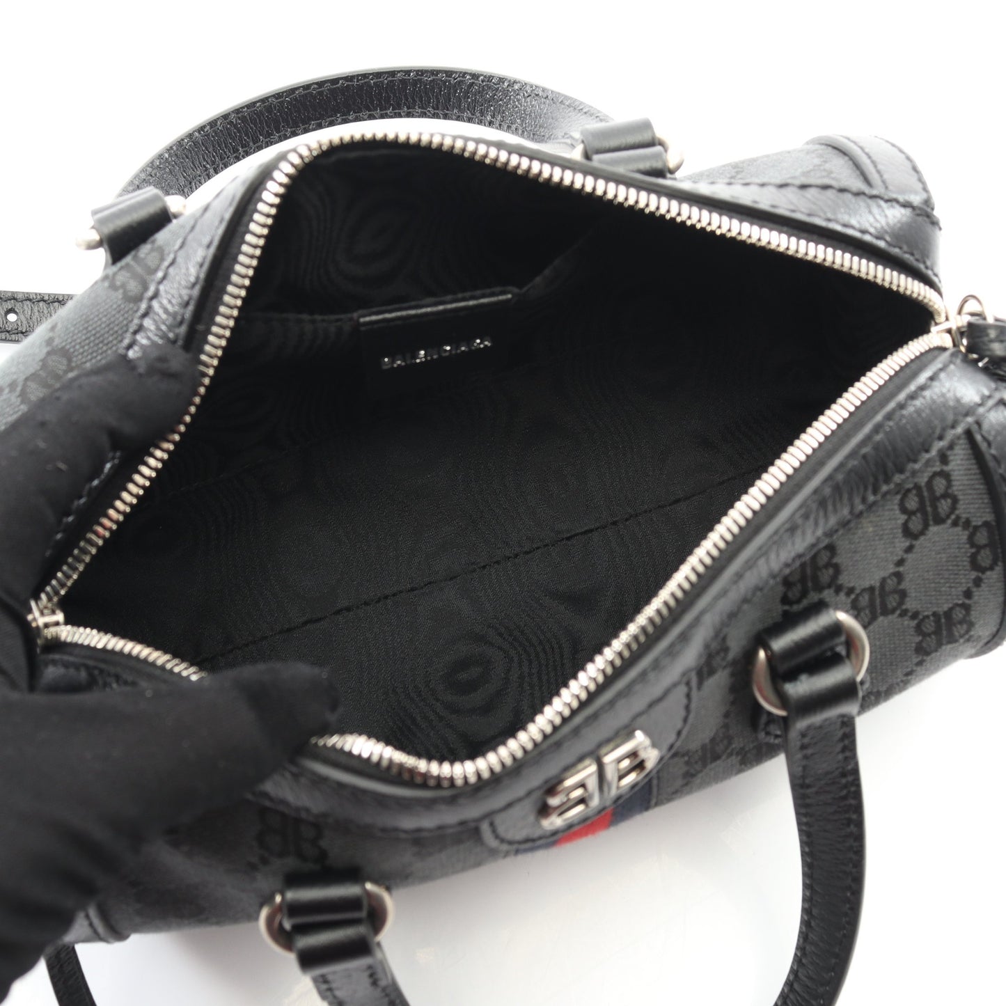 BALENCIAGA × GUCCIHACKER ハンドバッグ キャンバス レザー ブラック マルチカラー 2WAY バレンシアガ バッグ BALENCIAGA