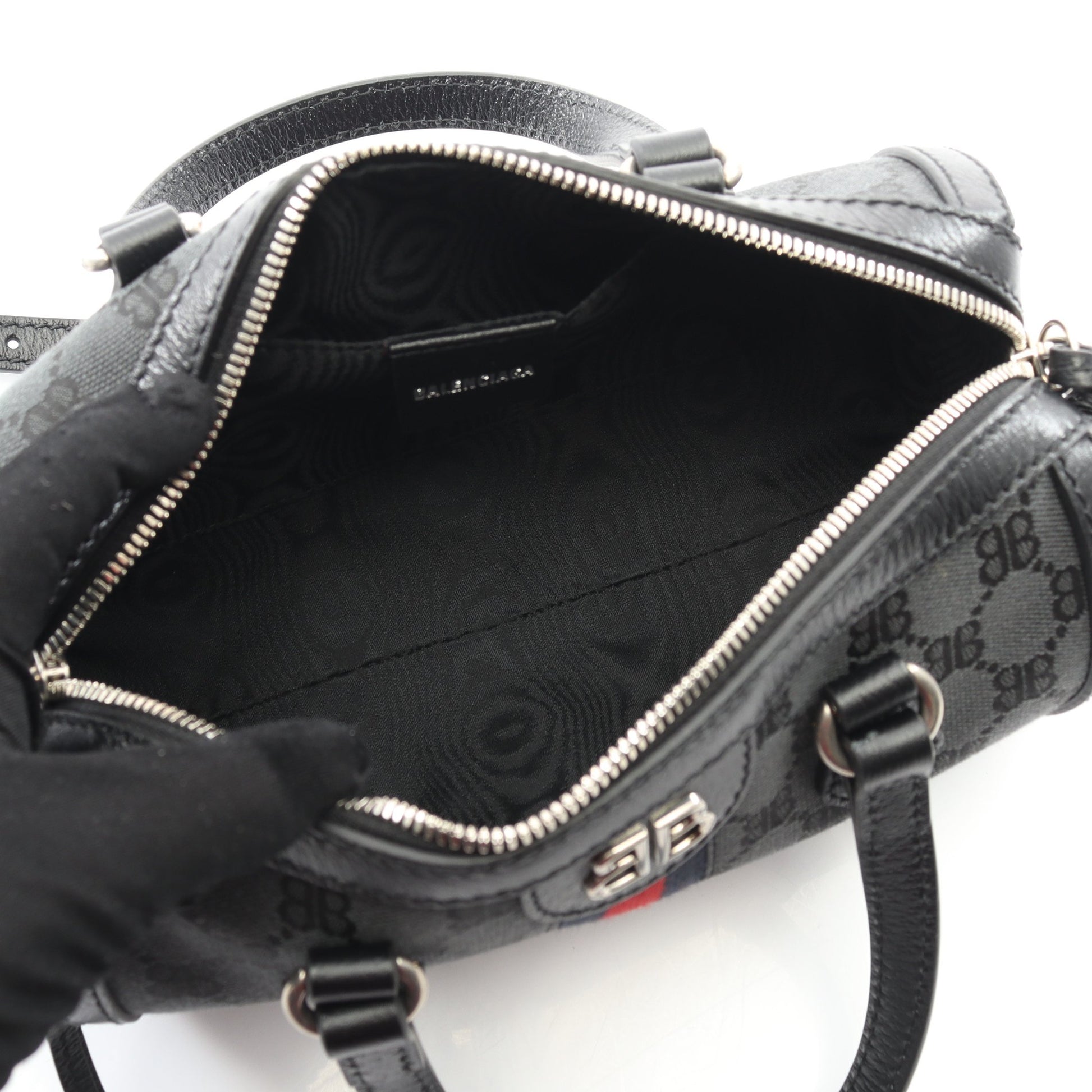 BALENCIAGA × GUCCIHACKER ハンドバッグ キャンバス レザー ブラック マルチカラー 2WAY バレンシアガ バッグ BALENCIAGA