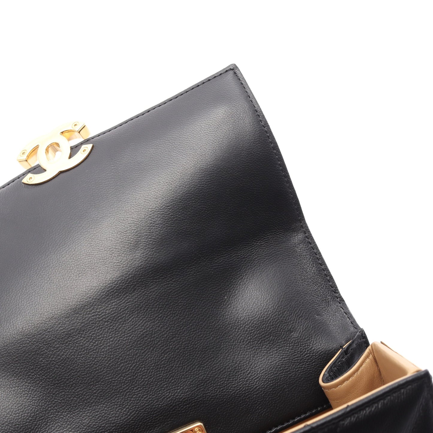 マトラッセ トップハンドル チェーンショルダーバッグ ラムスキン ブラック ゴールド金具 2WAY シャネル バッグ CHANEL