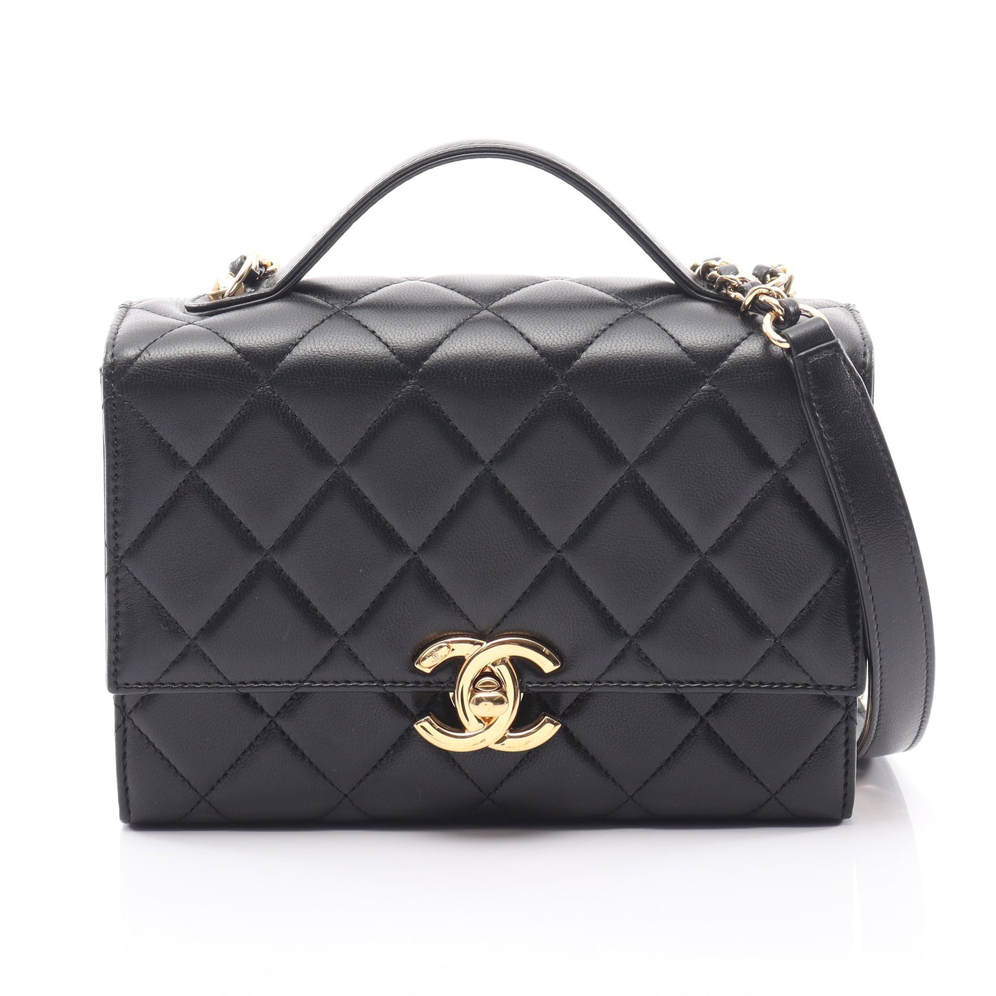 マトラッセ トップハンドル チェーンショルダーバッグ ラムスキン ブラック ゴールド金具 2WAY シャネル バッグ CHANEL