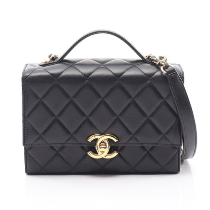 マトラッセ トップハンドル チェーンショルダーバッグ ラムスキン ブラック ゴールド金具 2WAY シャネル バッグ CHANEL