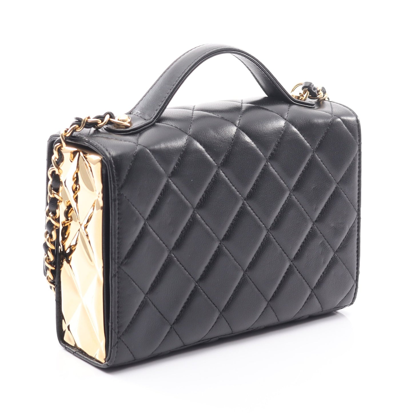マトラッセ トップハンドル チェーンショルダーバッグ ラムスキン ブラック ゴールド金具 2WAY シャネル バッグ CHANEL