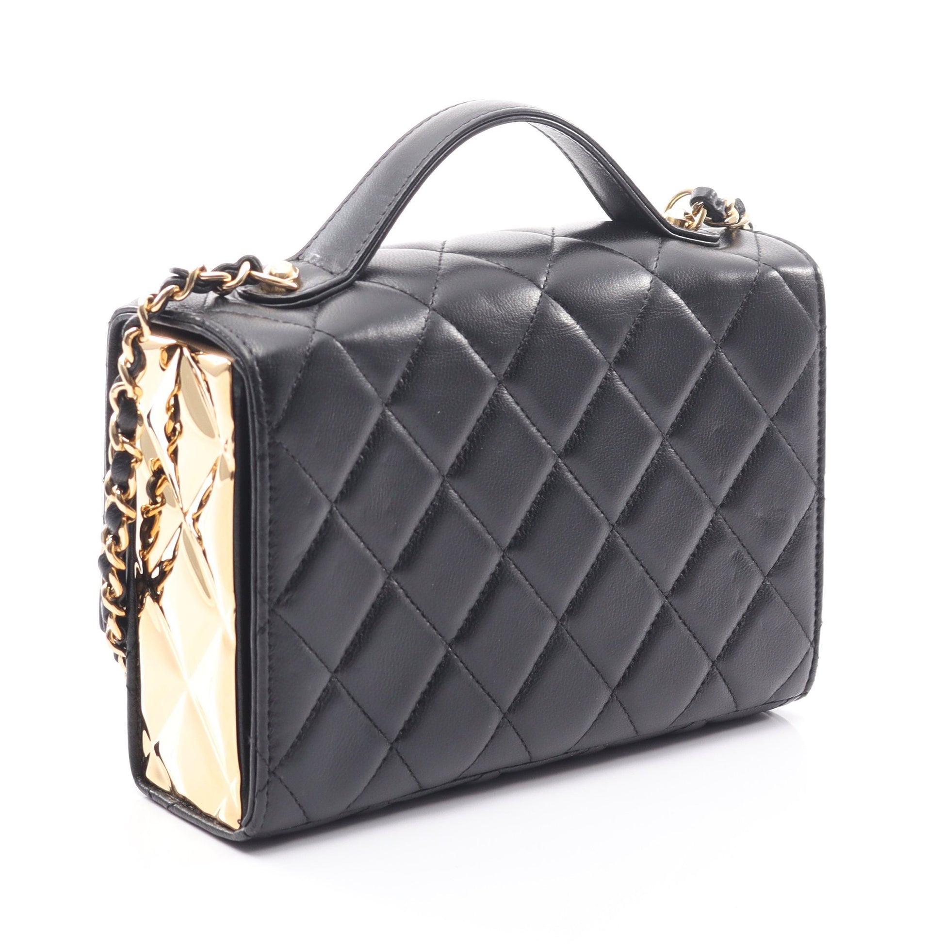 マトラッセ トップハンドル チェーンショルダーバッグ ラムスキン ブラック ゴールド金具 2WAY シャネル バッグ CHANEL