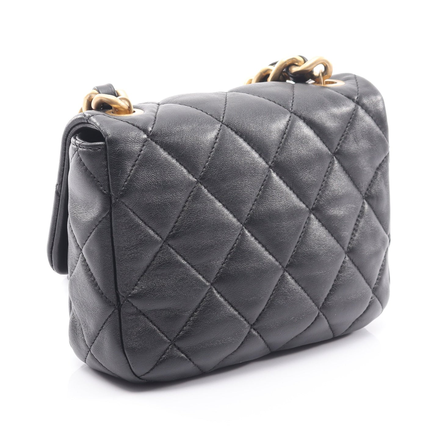 マトラッセ チェーンショルダーバッグ ラムスキン ブラック コンビ金具 シャネル バッグ CHANEL