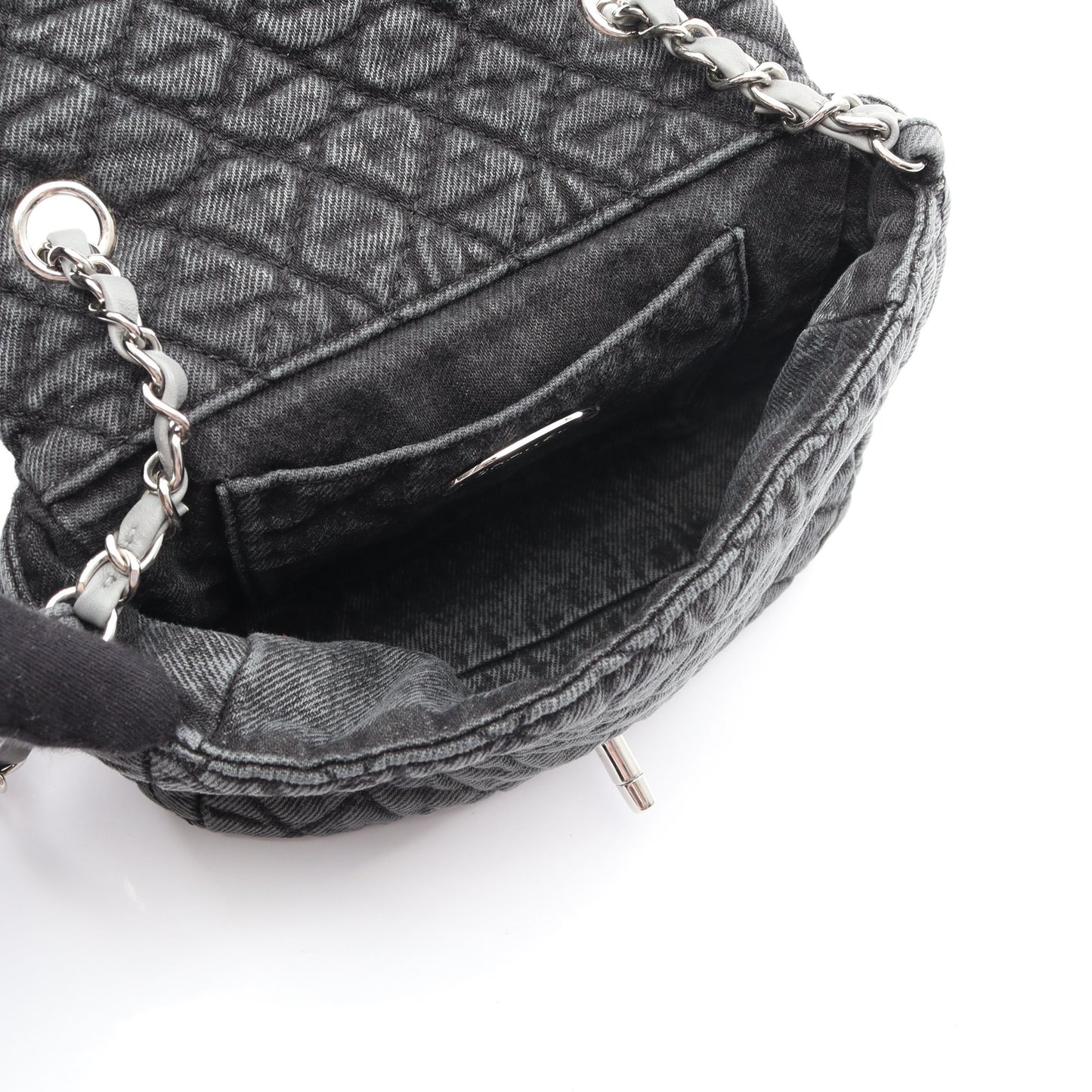 マトラッセ チェーンショルダーバッグ デニム ダークグレー シルバー金具 シャネル バッグ CHANEL