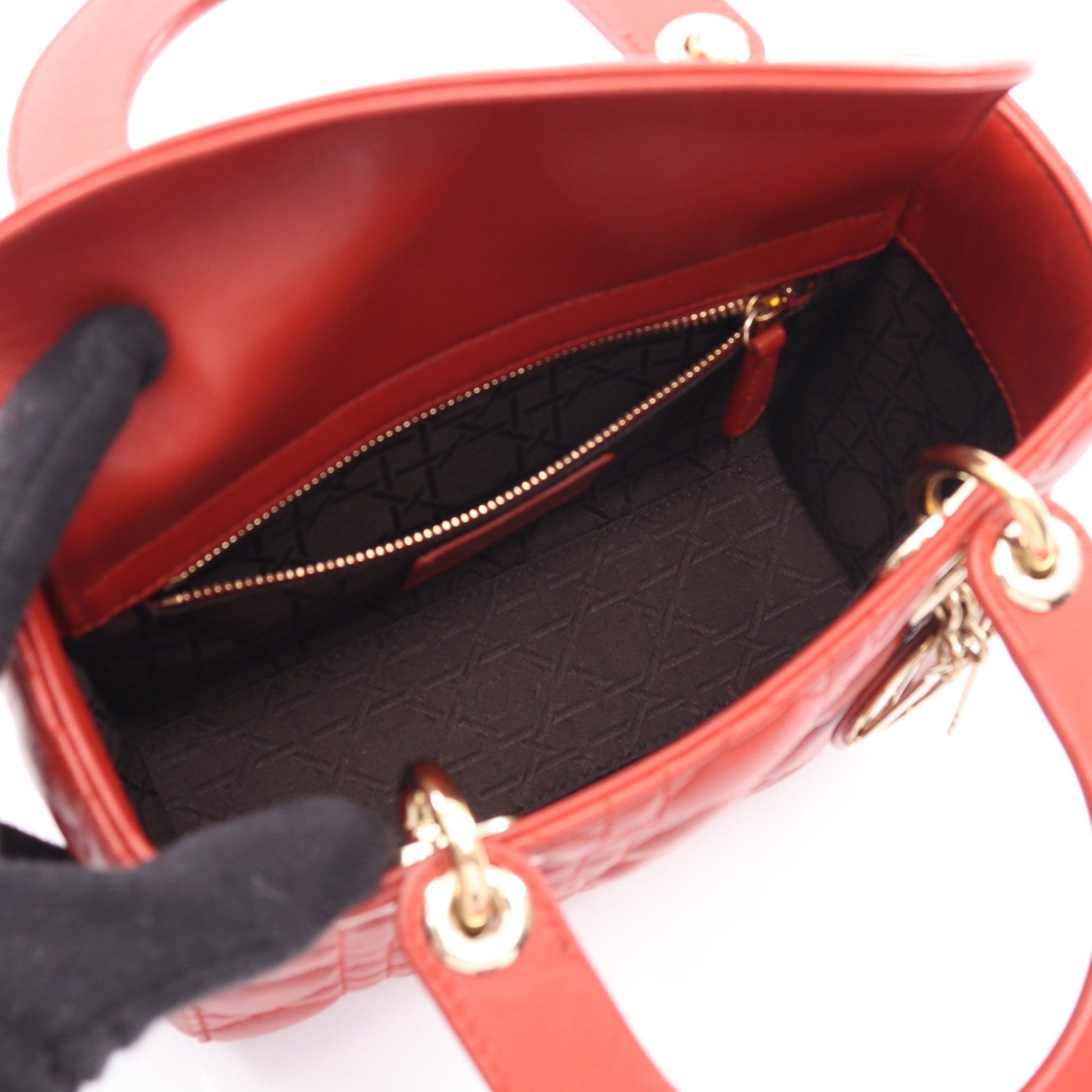 LADY DIOR MY ABCDIOR レディディオール スモール カナージュ ハンドバッグ レザー レッドブラウン 2WAY クリスチャンディオール バッグ Christian Dior