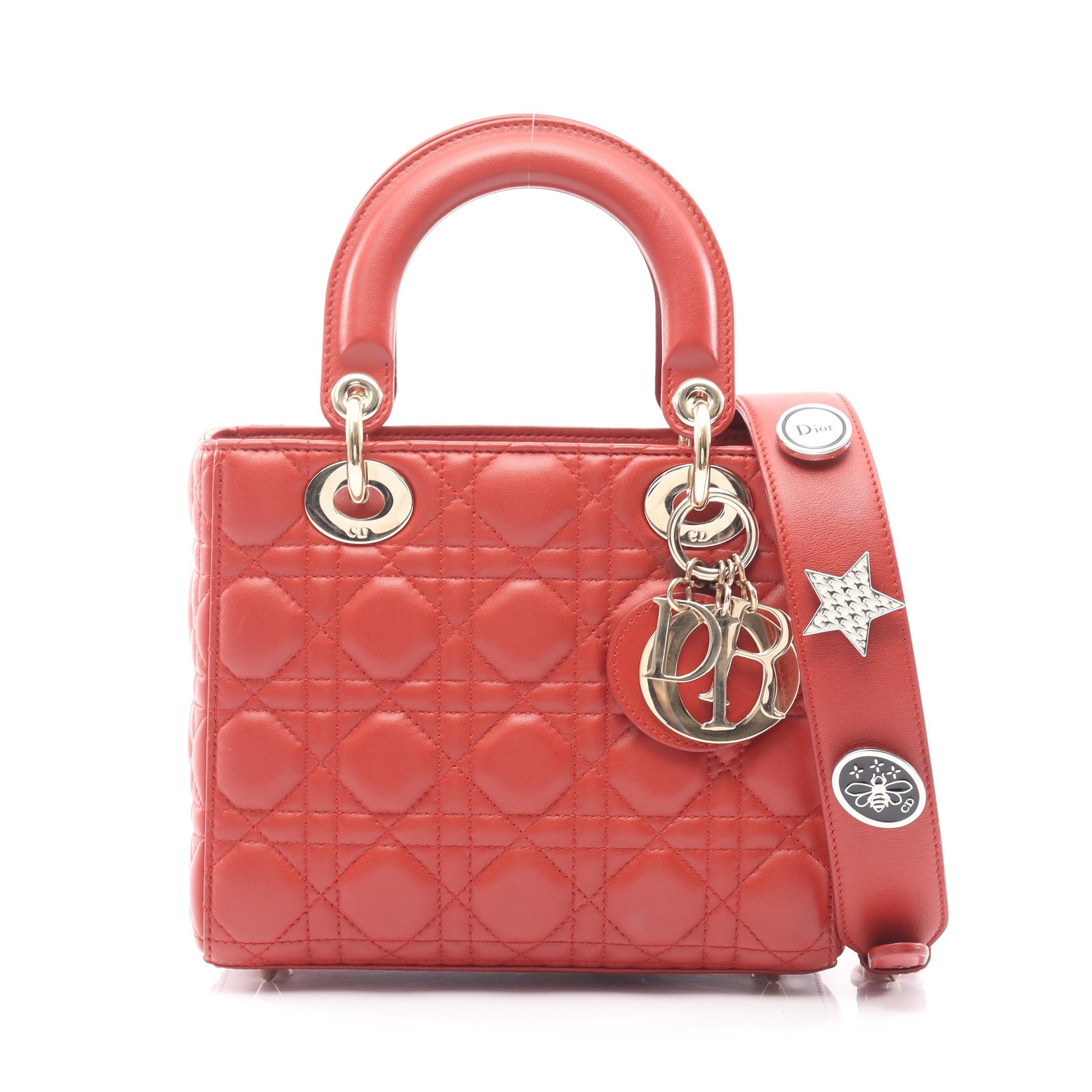 LADY DIOR MY ABCDIOR レディディオール スモール カナージュ ハンドバッグ レザー レッドブラウン 2WAY クリスチャンディオール バッグ Christian Dior