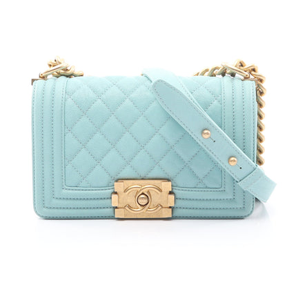 ボーイシャネル スモール チェーンショルダーバッグ キャビアスキン ターコイズブルー ゴールド金具 シャネル バッグ CHANEL