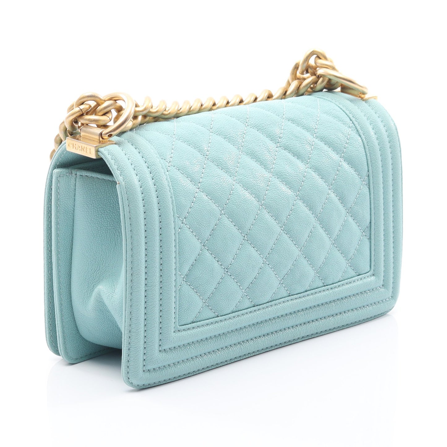 ボーイシャネル スモール チェーンショルダーバッグ キャビアスキン ターコイズブルー ゴールド金具 シャネル バッグ CHANEL