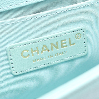ボーイシャネル スモール チェーンショルダーバッグ キャビアスキン ターコイズブルー ゴールド金具 シャネル バッグ CHANEL